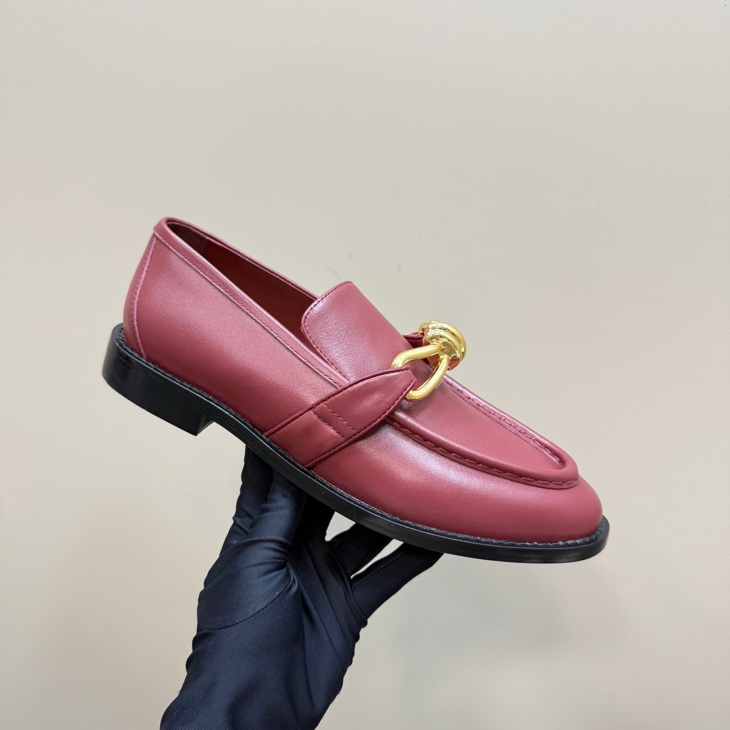 ASTAIRE LOAFER IN BERRY RED CALFSKIN WITH GOLD HARDWARE