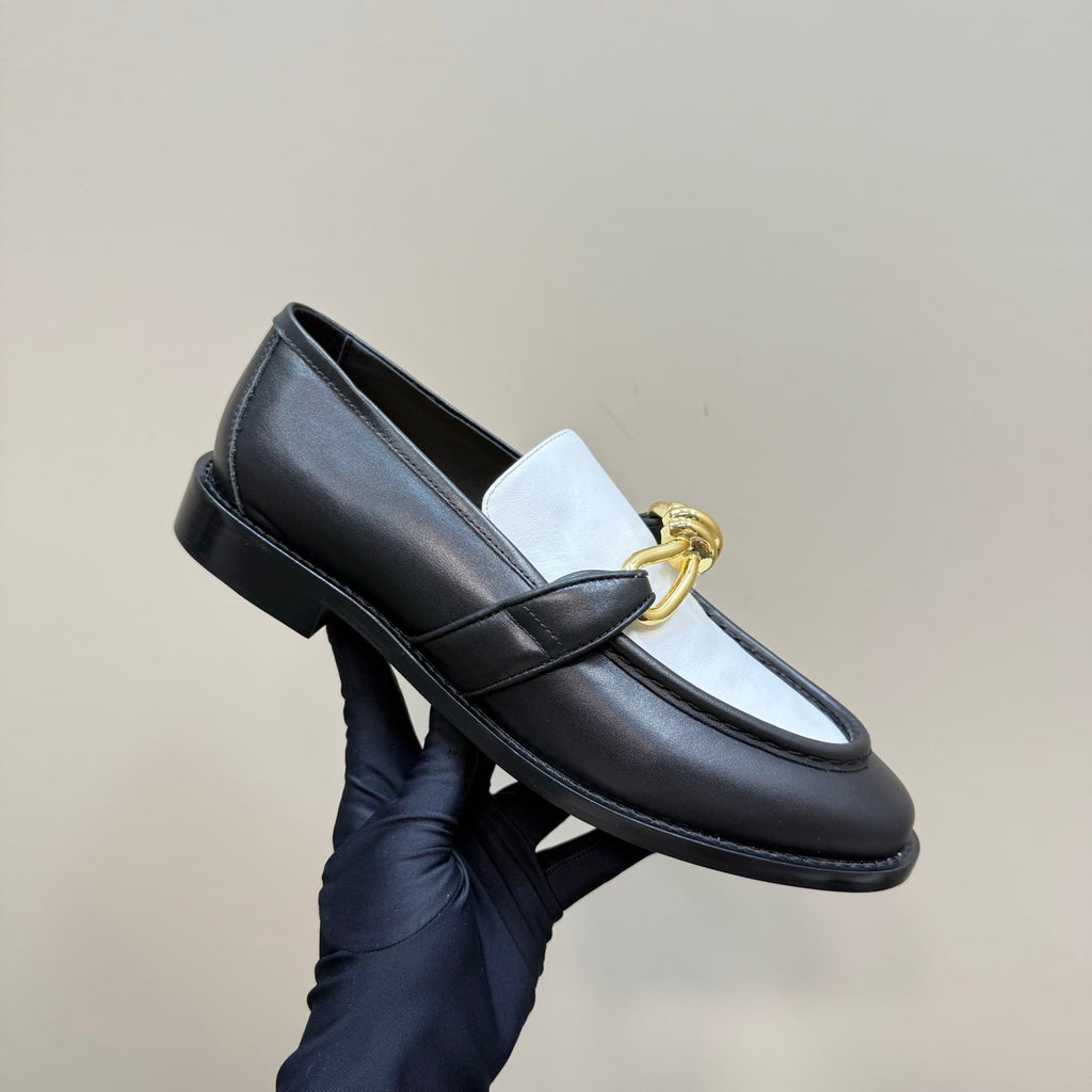 ASTAIRE LOAFER IN WHITE MIX BLACK CALFSKIN WITH GOLD HARDWARE