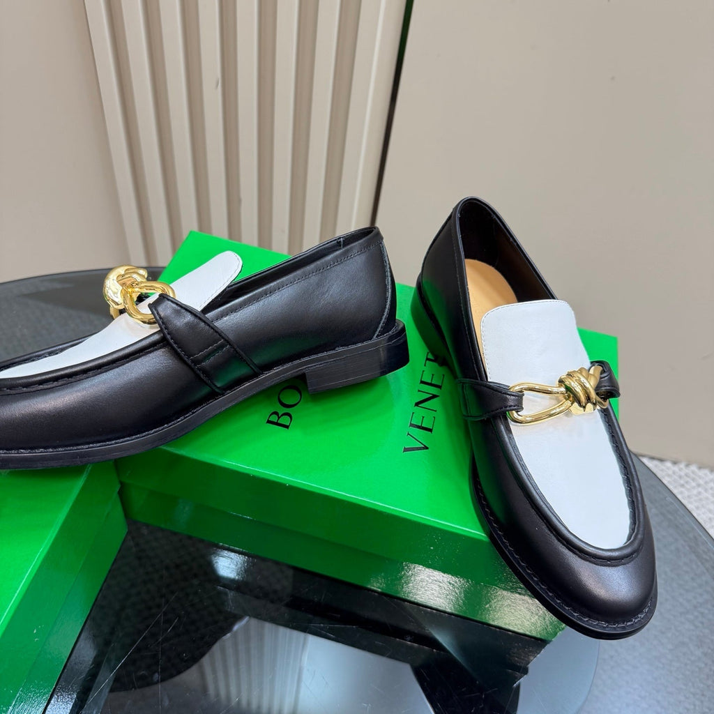 ASTAIRE LOAFER IN WHITE MIX BLACK CALFSKIN WITH GOLD HARDWARE