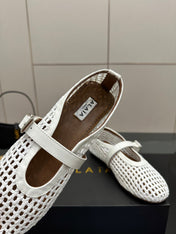 ALAIA MARY JANE FLAT 25S IN WHITE WOVEN MESH