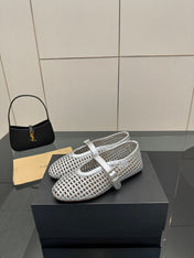 ALAIA MARY JANE FLAT 25S IN SILVER WOVEN MESH