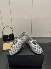 ALAIA MARY JANE FLAT 25S IN SILVER WOVEN MESH