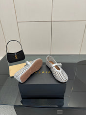 ALAIA MARY JANE FLAT 25S IN SILVER WOVEN MESH