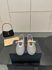 ALAIA MARY JANE FLAT 25S IN SILVER WOVEN MESH
