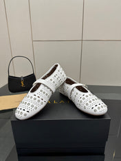 ALAIA BALLET SHOES 25S IN WHITE LAMBSKIN WITH CRYSTAL DETAILING