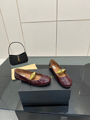 ALAIA BALLET SHOES 25S IN DARK RED PATENT LEATHER WITH GOLD HARDWARE