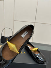 ALAIA BALLET SHOES 25S IN BLACK PATENT LEATHER WITH GOLD HARDWARE