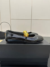 ALAIA BALLET SHOES 25S IN BLACK PATENT LEATHER WITH GOLD HARDWARE