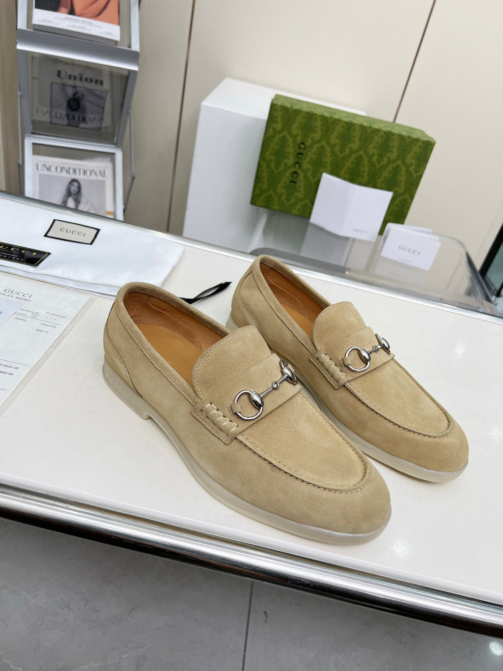 LOAFERS WITH SILVER HARDWARE IN BEIGE SUEDE