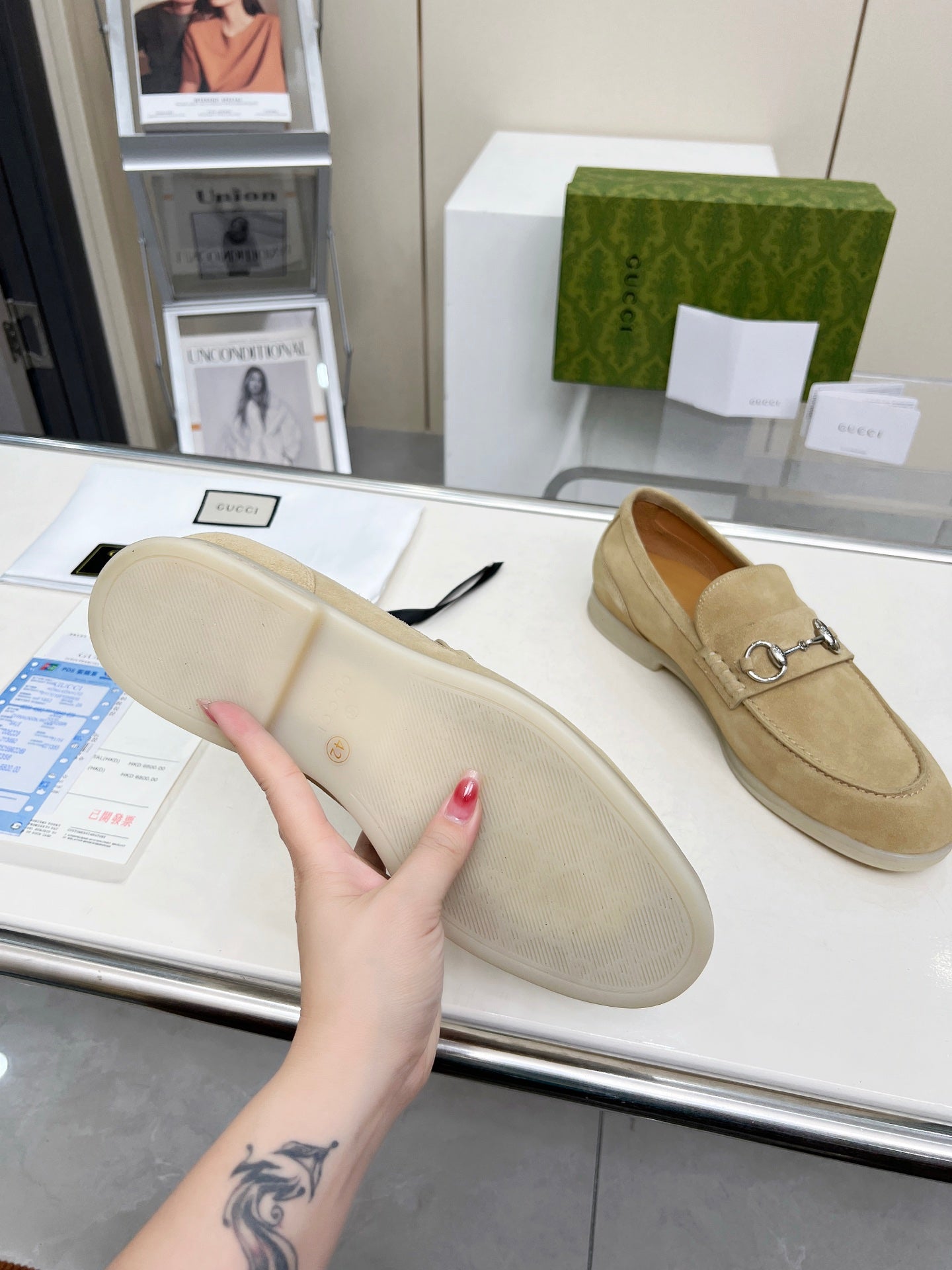 LOAFERS WITH SILVER HARDWARE IN BEIGE SUEDE