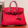 KELLY SELLIER 25 BAG IN CLASSIC RED OSTRICH LEATHER WITH GOLD HARDWARE