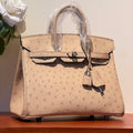 KELLY SELLIER 25 BAG IN CAMEL BEIGE OSTRICH LEATHER WITH SILVER HARDWARE
