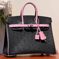 KELLY  SELLIER 25 BAG IN BLACK MIX BABY PINK OSTRICH LEATHER