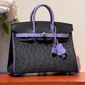 KELLY  SELLIER 25 BAG IN BLACK MIX AMETHYST PURPLE OSTRICH LEATHER