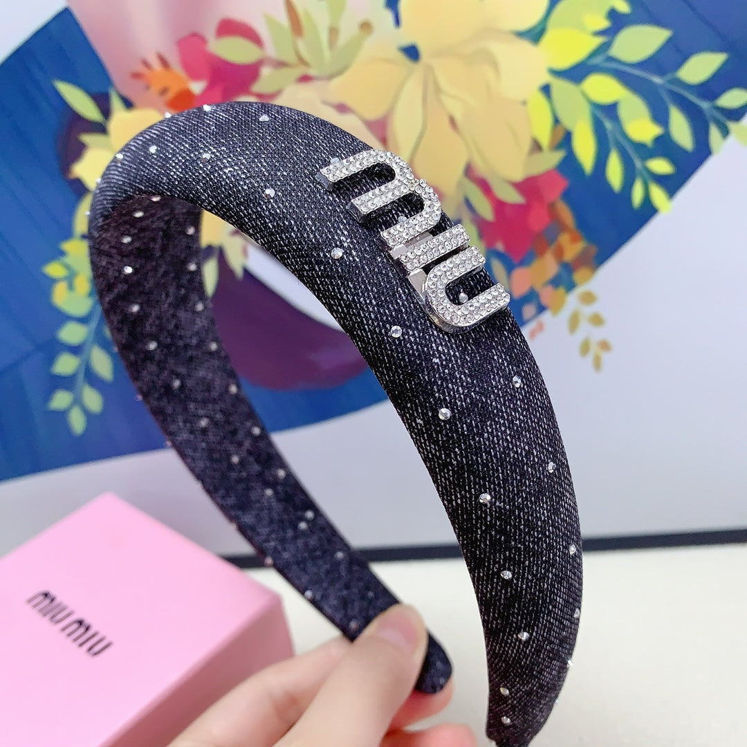 DENIM HEADBAND BLACK WITH CRYSTALS 164215