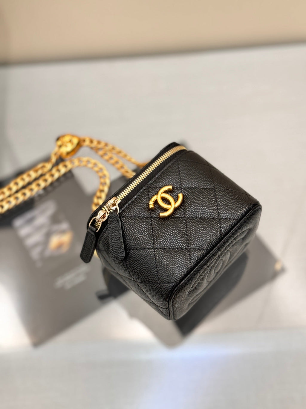 CHANEL 25S MINI VANITY BAG 11 CM IN BLACK LAMBSKIN WITH GOLD HARDWARE