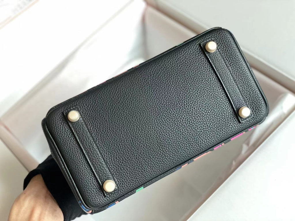 BIRKIN 25 BAG IN BLACK CALFSKIN WITH COLORFUL STICKER