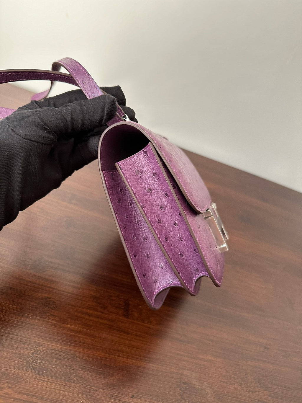 CONSTANCE 18 PURPLE OSTRICH SILVER HARDWARE