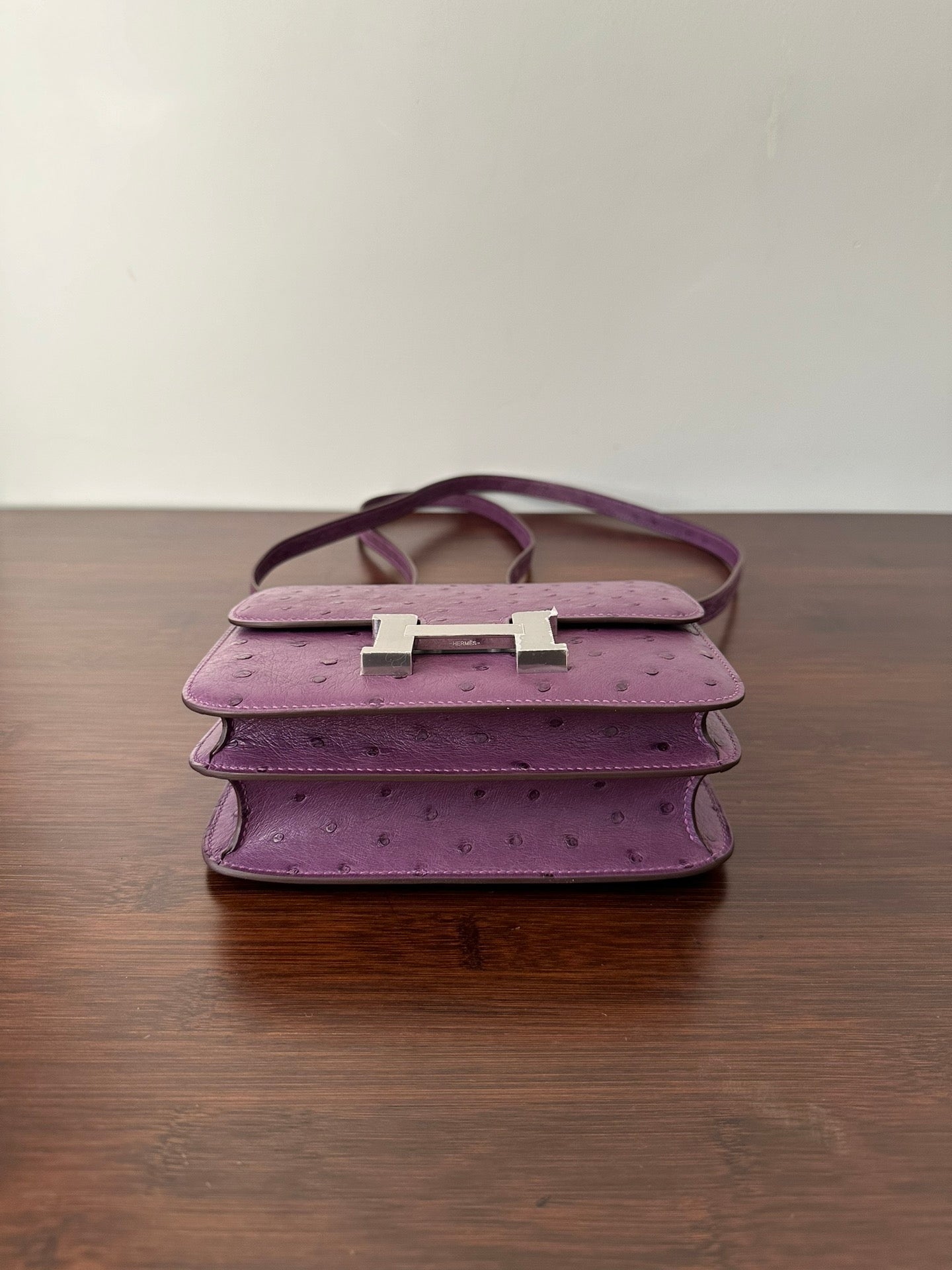 CONSTANCE 18 PURPLE OSTRICH SILVER HARDWARE