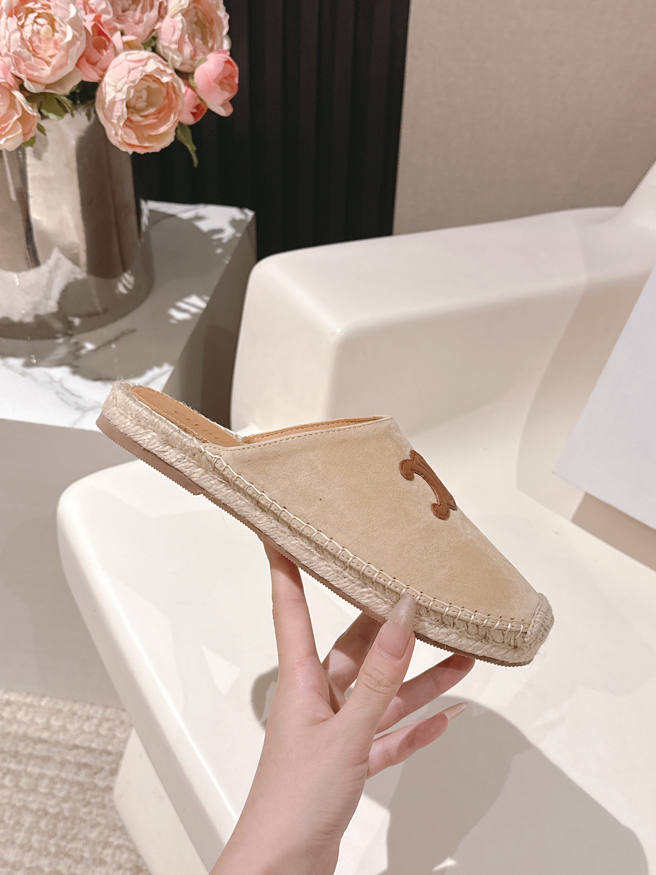 CELINE 25S LES ESPADRILLES MULE IN BEIGE SUEDE