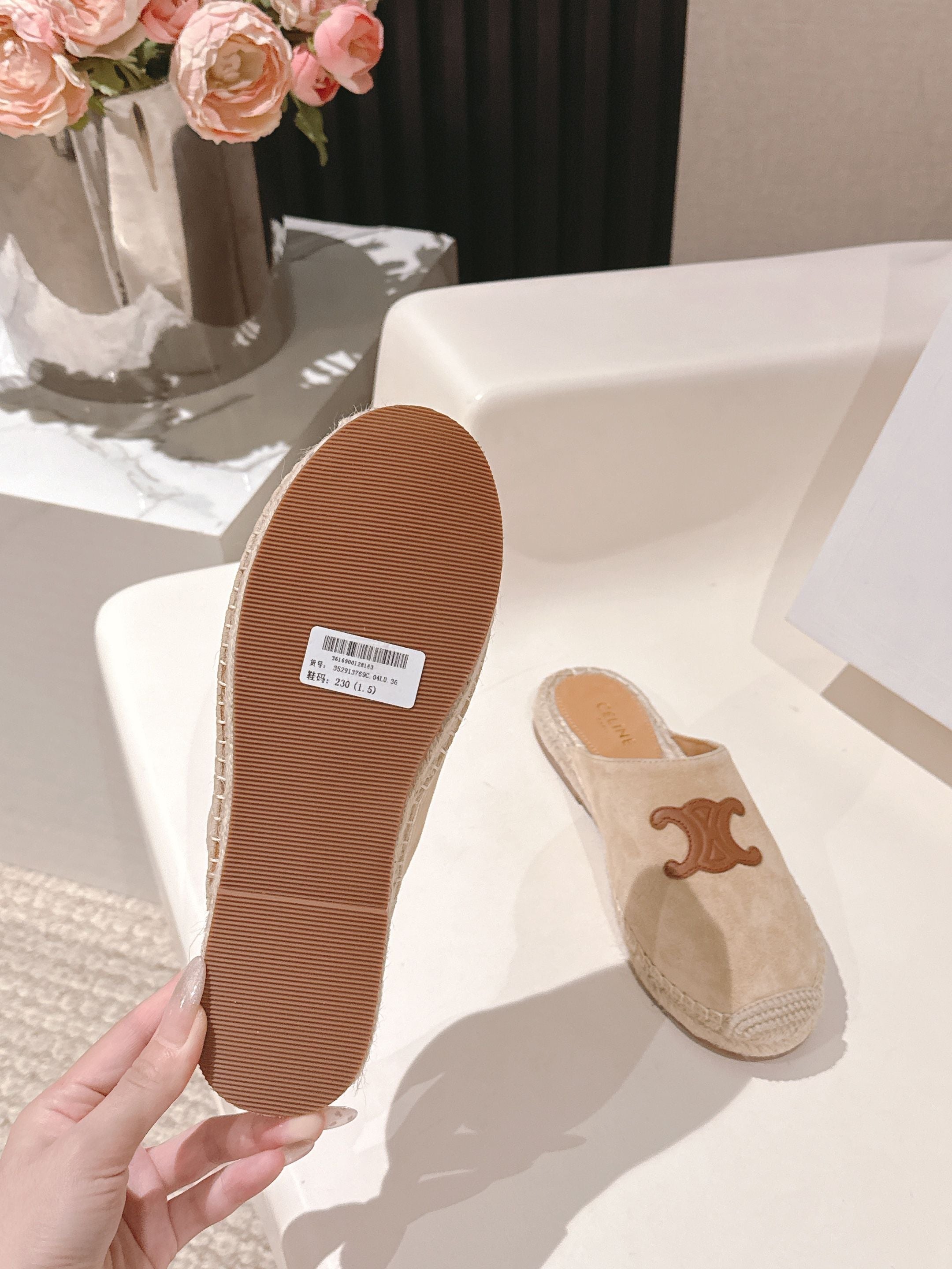 CELINE 25S LES ESPADRILLES MULE IN BEIGE SUEDE