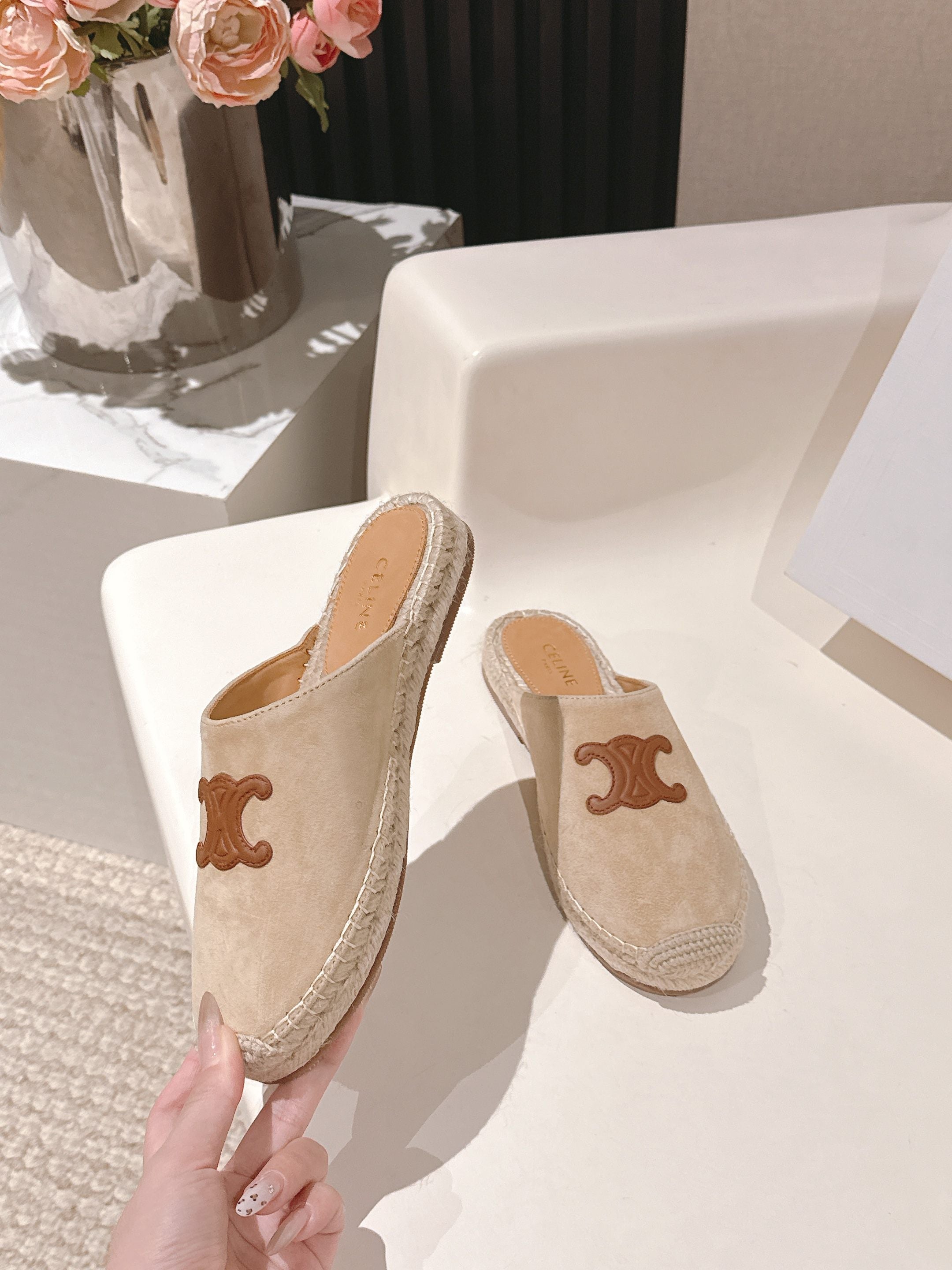 CELINE 25S LES ESPADRILLES MULE IN BEIGE SUEDE