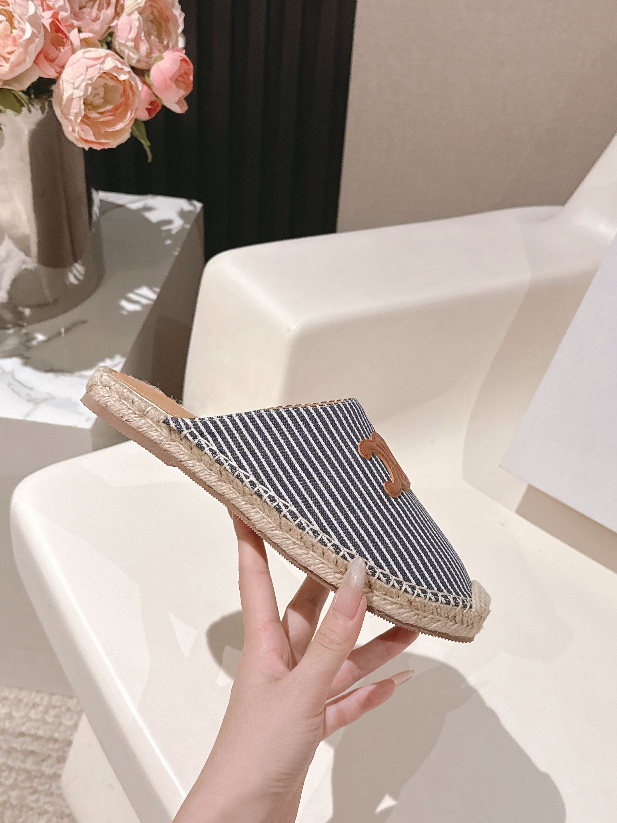 CELINE 25S LES ESPADRILLES MULE IN BLUE STRIPES CANVAS