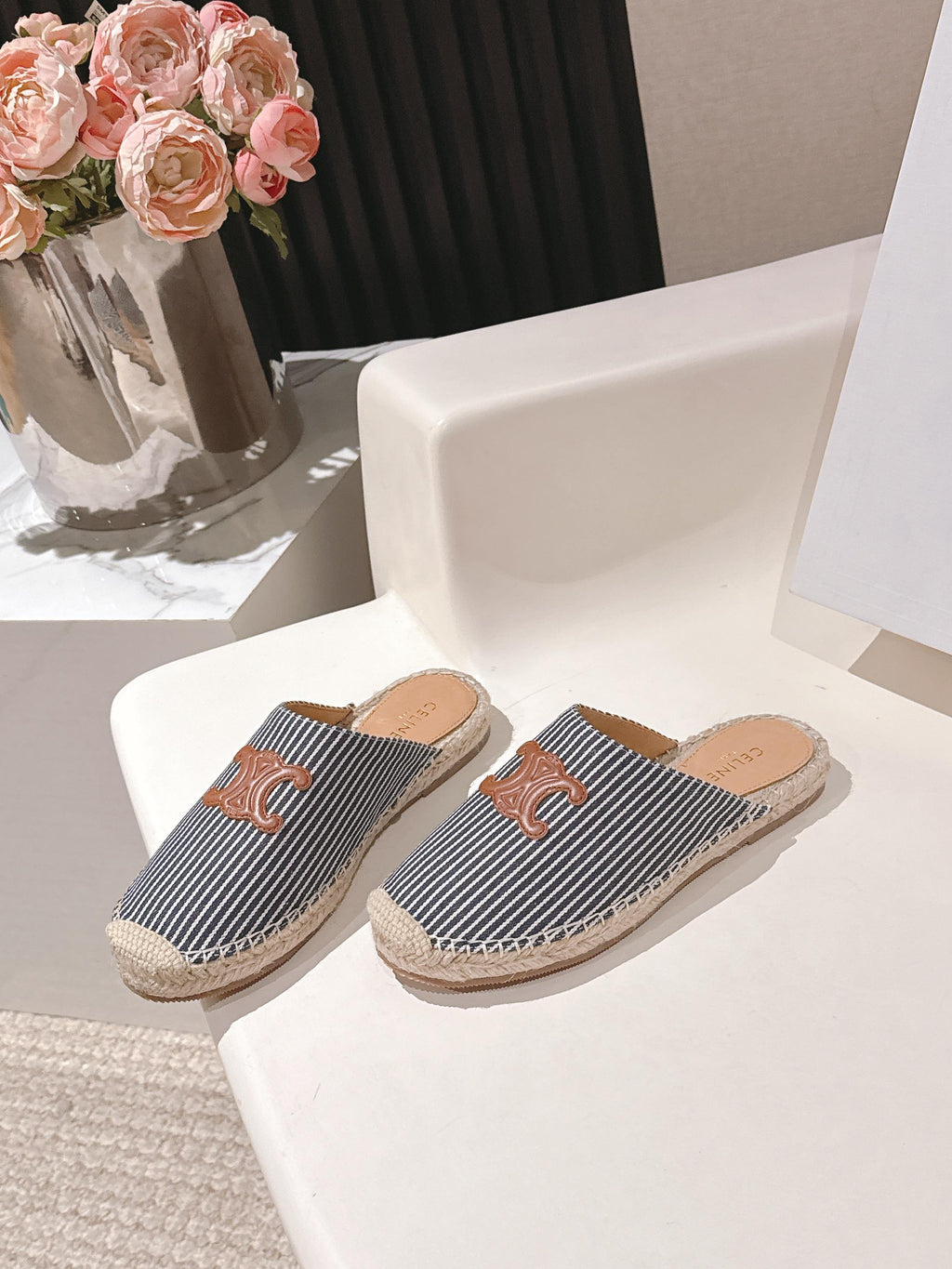 CELINE 25S LES ESPADRILLES MULE IN BLUE STRIPES CANVAS