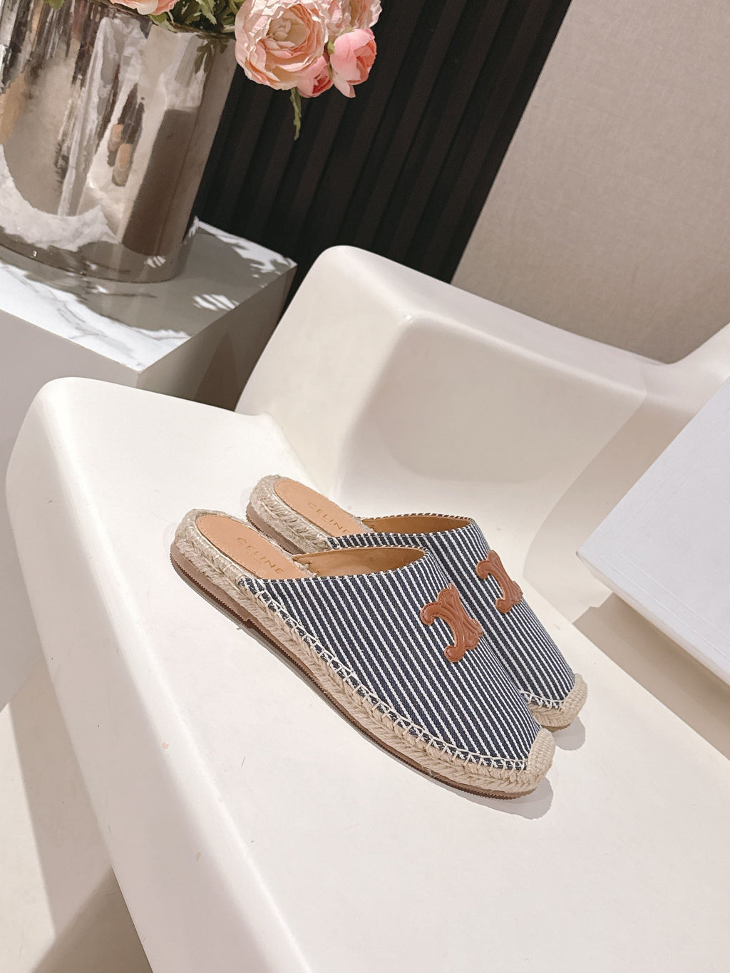 CELINE 25S LES ESPADRILLES MULE IN BLUE STRIPES CANVAS