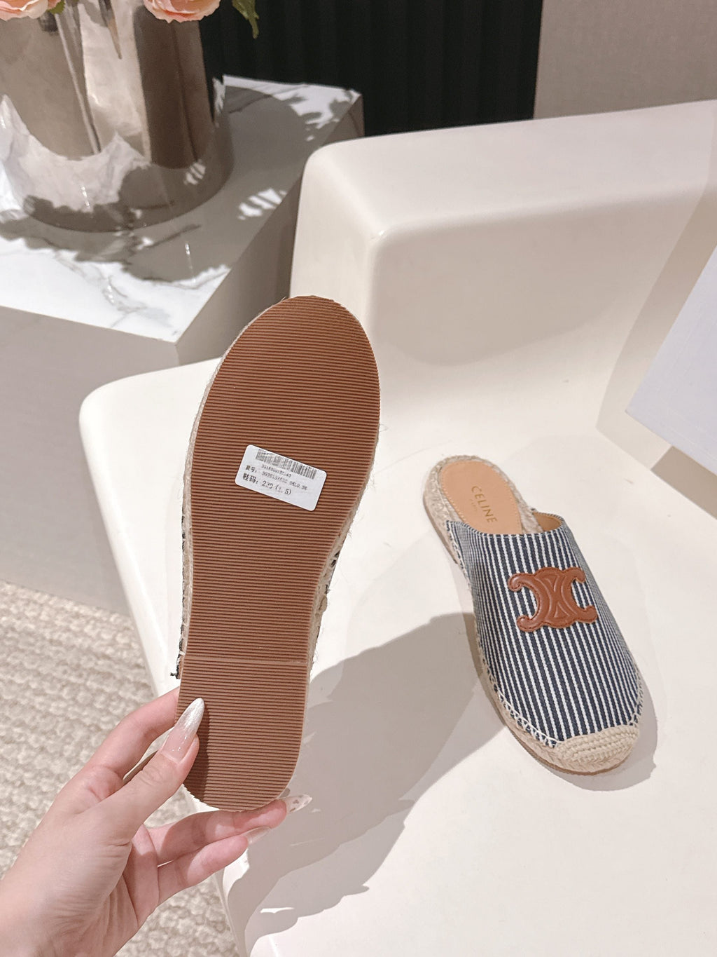 CELINE 25S LES ESPADRILLES MULE IN BLUE STRIPES CANVAS