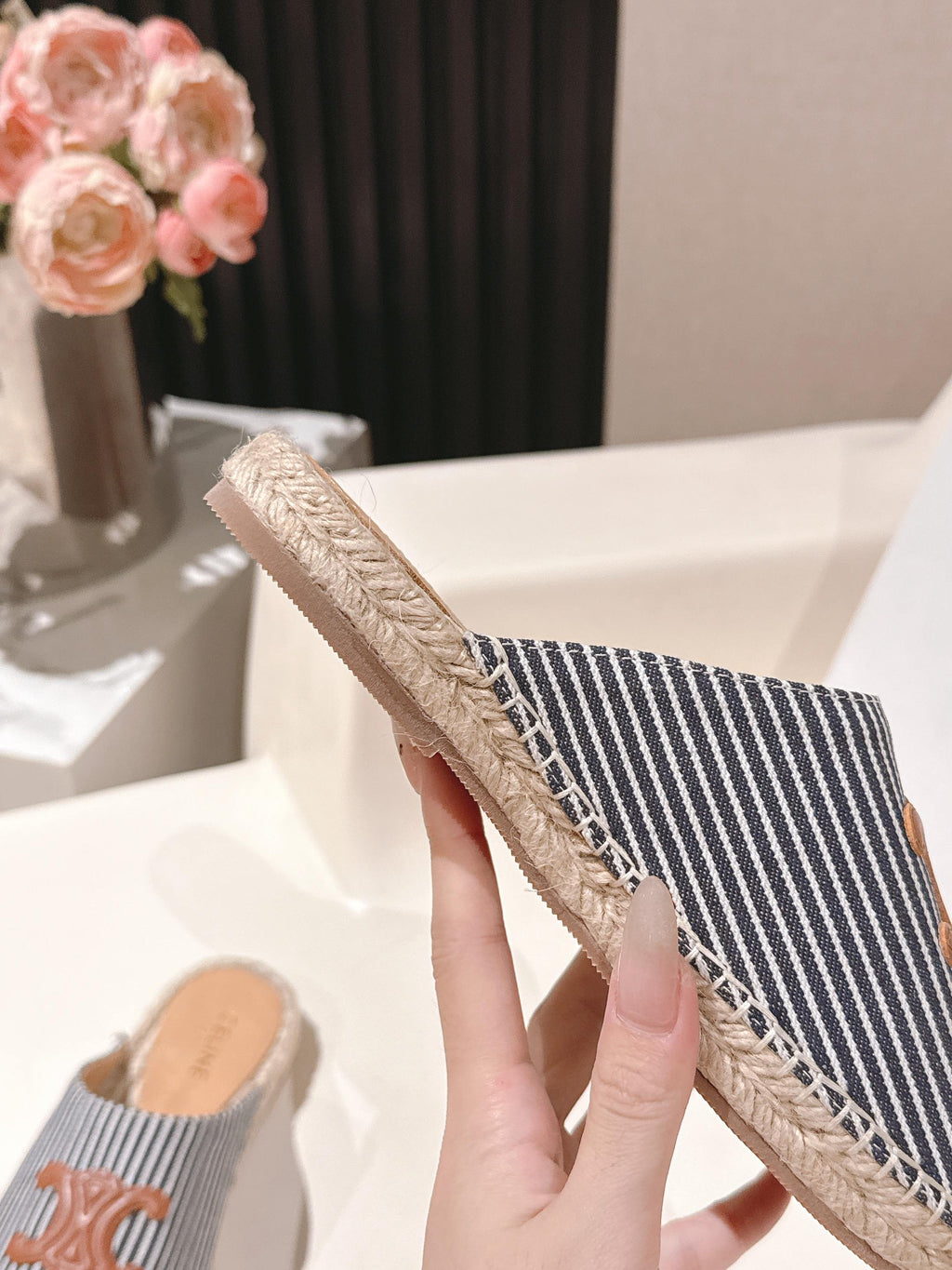 CELINE 25S LES ESPADRILLES MULE IN BLUE STRIPES CANVAS