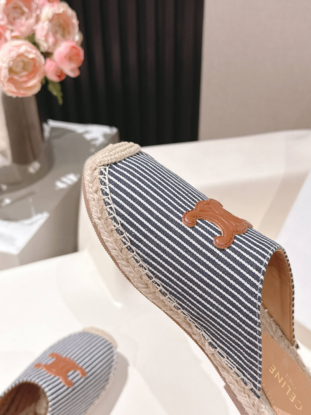 CELINE 25S LES ESPADRILLES MULE IN BLUE STRIPES CANVAS