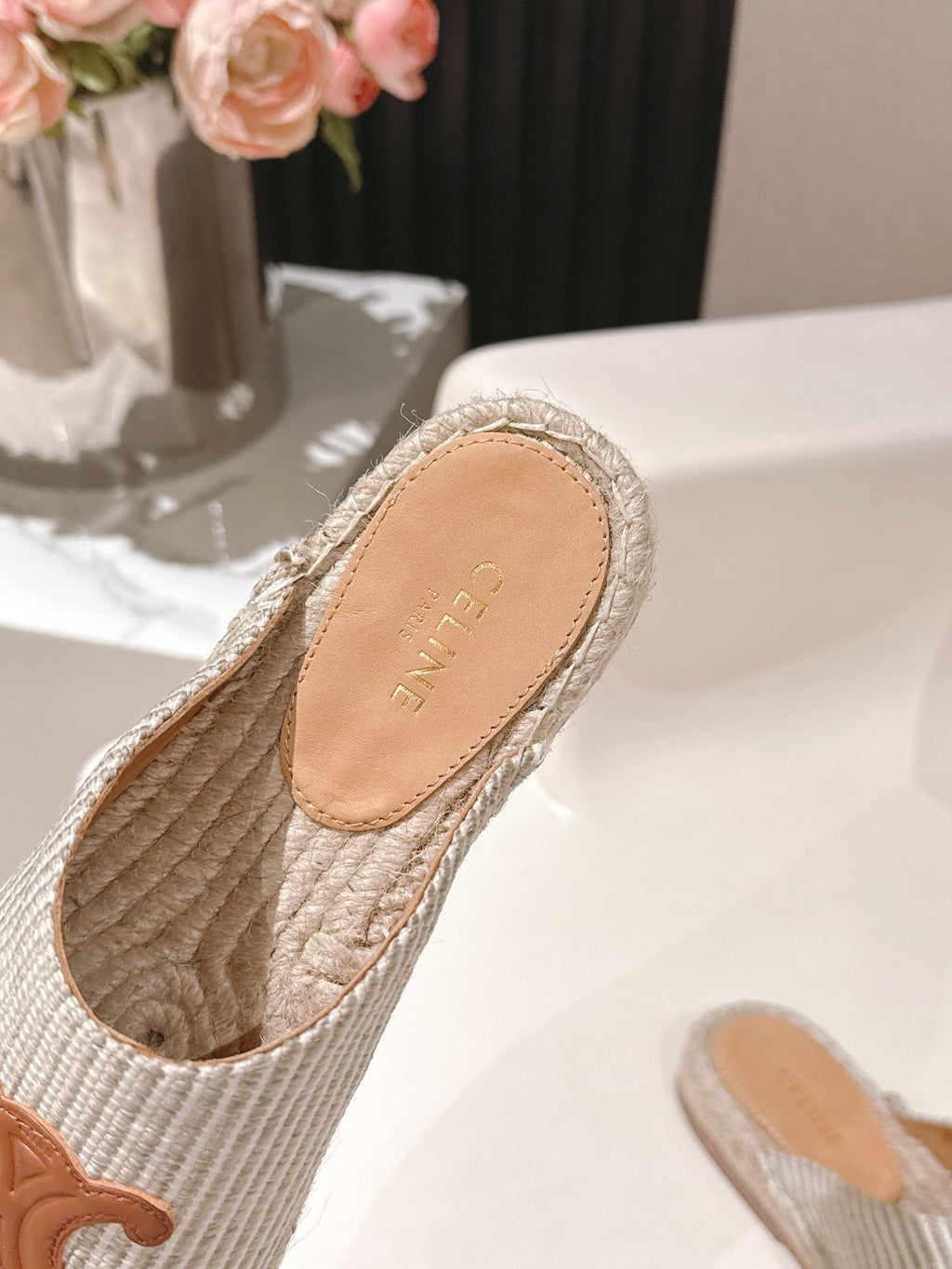 CELINE 25S LES ESPADRILLES MULE IN LIGHT GRAY CANVAS