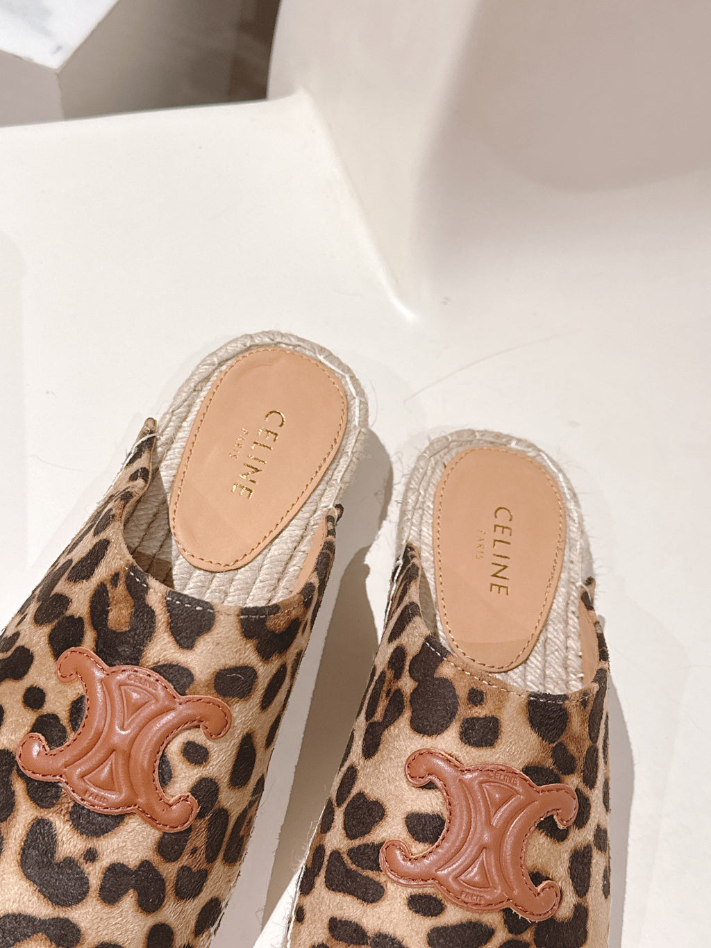 CELINE 25S LES ESPADRILLES MULE IN LEOPARD PRINTED HAIRY CALFSKIN