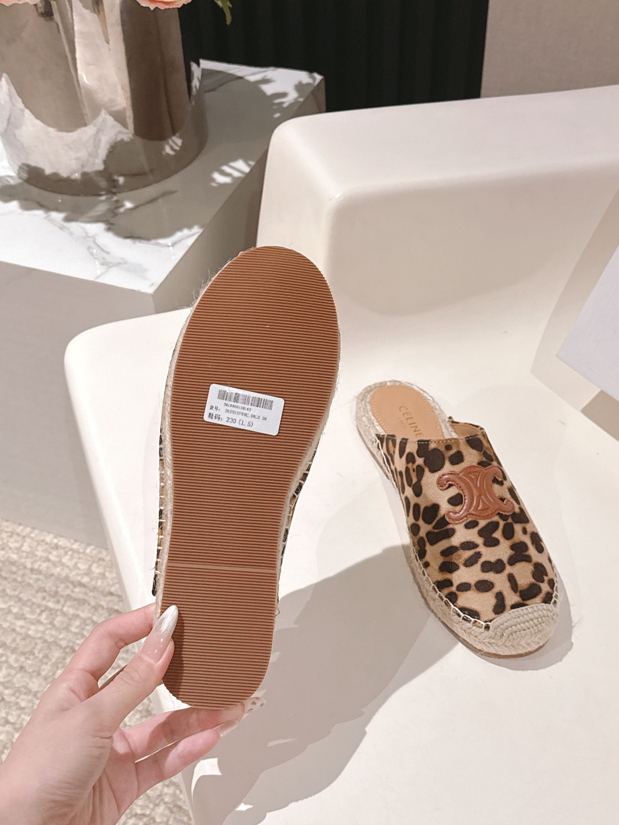 CELINE 25S LES ESPADRILLES MULE IN LEOPARD PRINTED HAIRY CALFSKIN