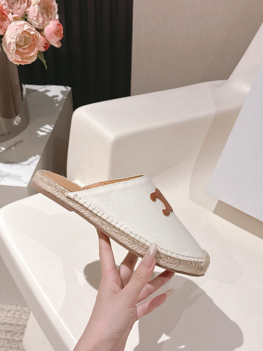 CELINE 25S LES ESPADRILLES MULE IN WHITE CANVAS