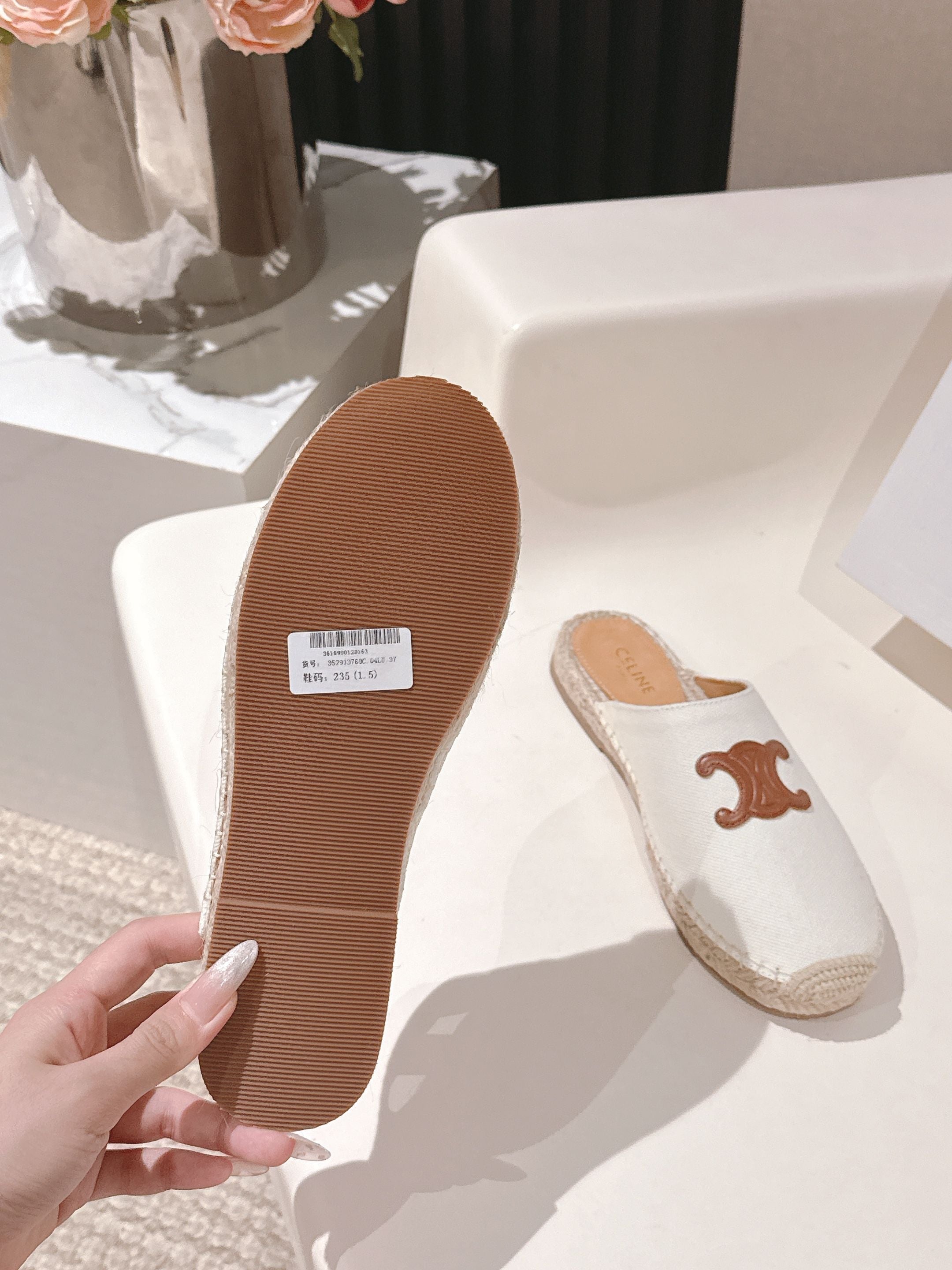 CELINE 25S LES ESPADRILLES MULE IN WHITE CANVAS
