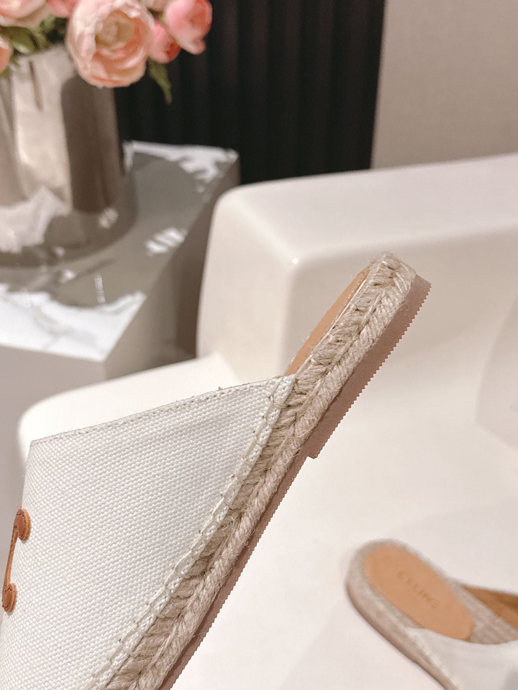 CELINE 25S LES ESPADRILLES MULE IN WHITE CANVAS