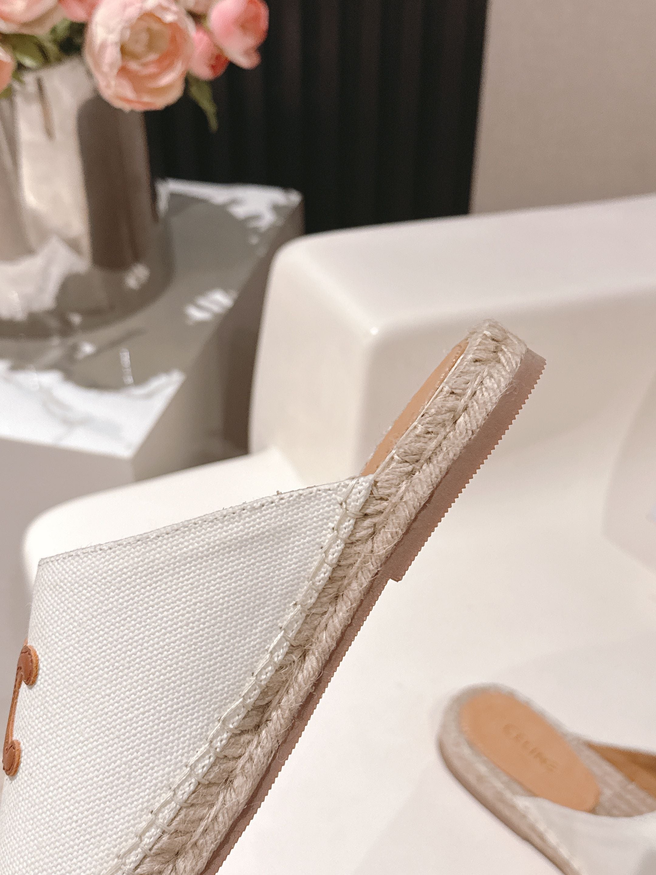 CELINE 25S LES ESPADRILLES MULE IN WHITE CANVAS