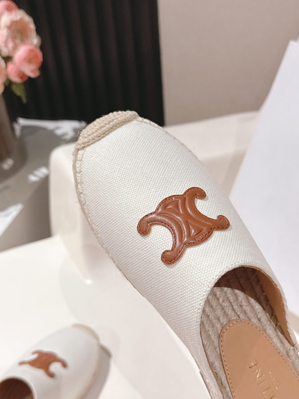 CELINE 25S LES ESPADRILLES MULE IN WHITE CANVAS