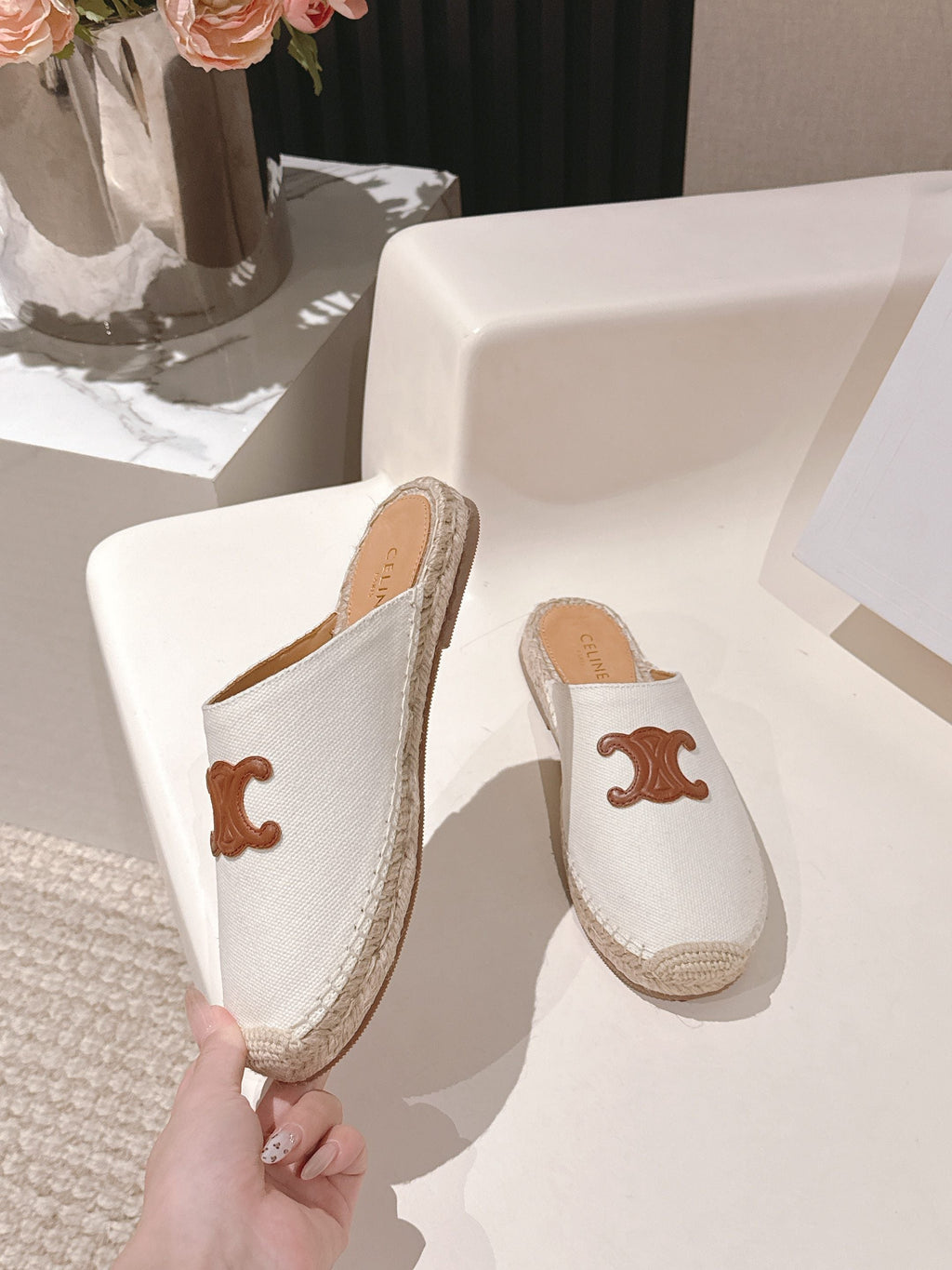 CELINE 25S LES ESPADRILLES MULE IN WHITE CANVAS