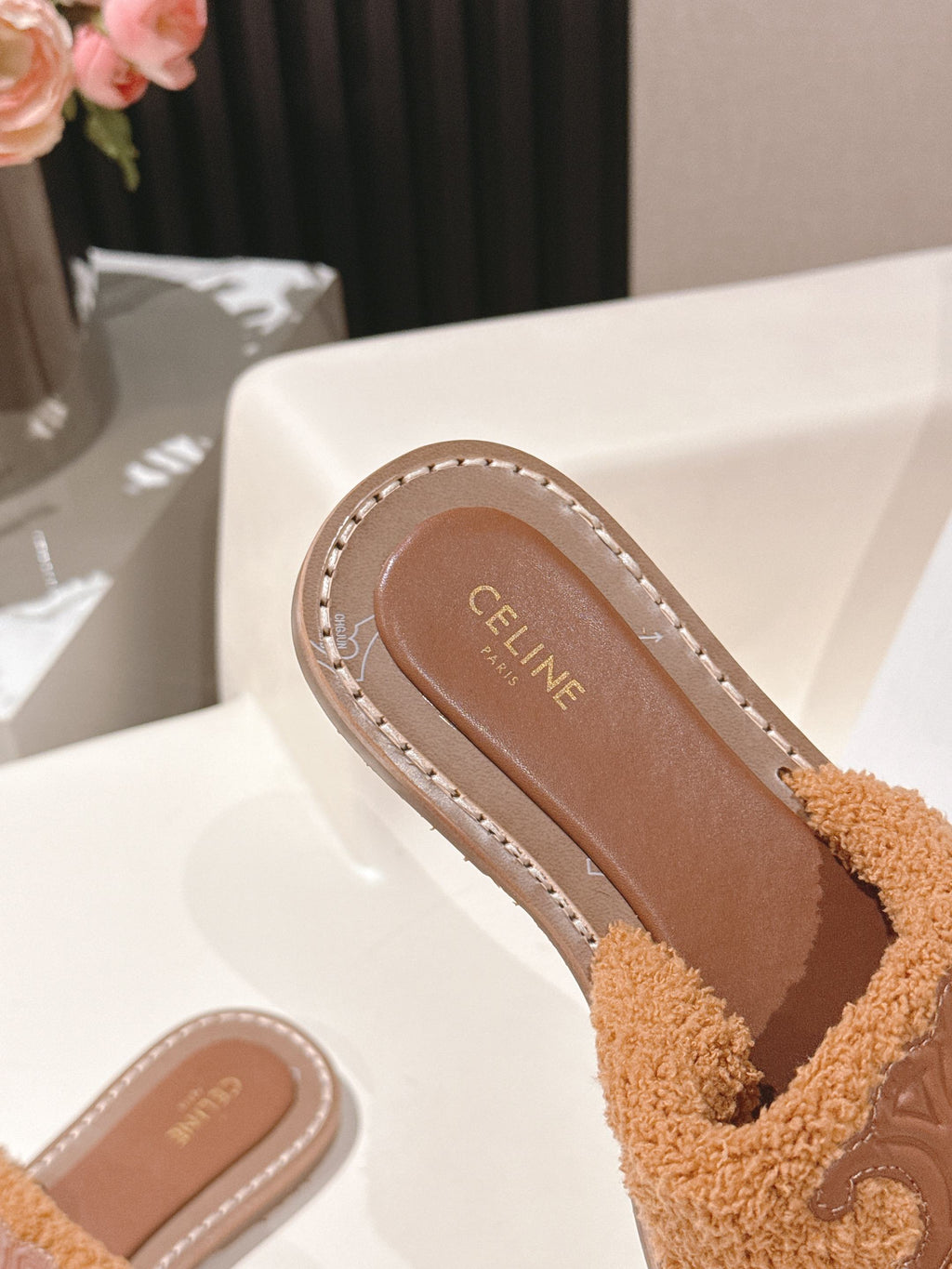 CELINE 25S LYMPIA TWISTED SANDAL IN BURNT ORANGE SPONGE FABRIC