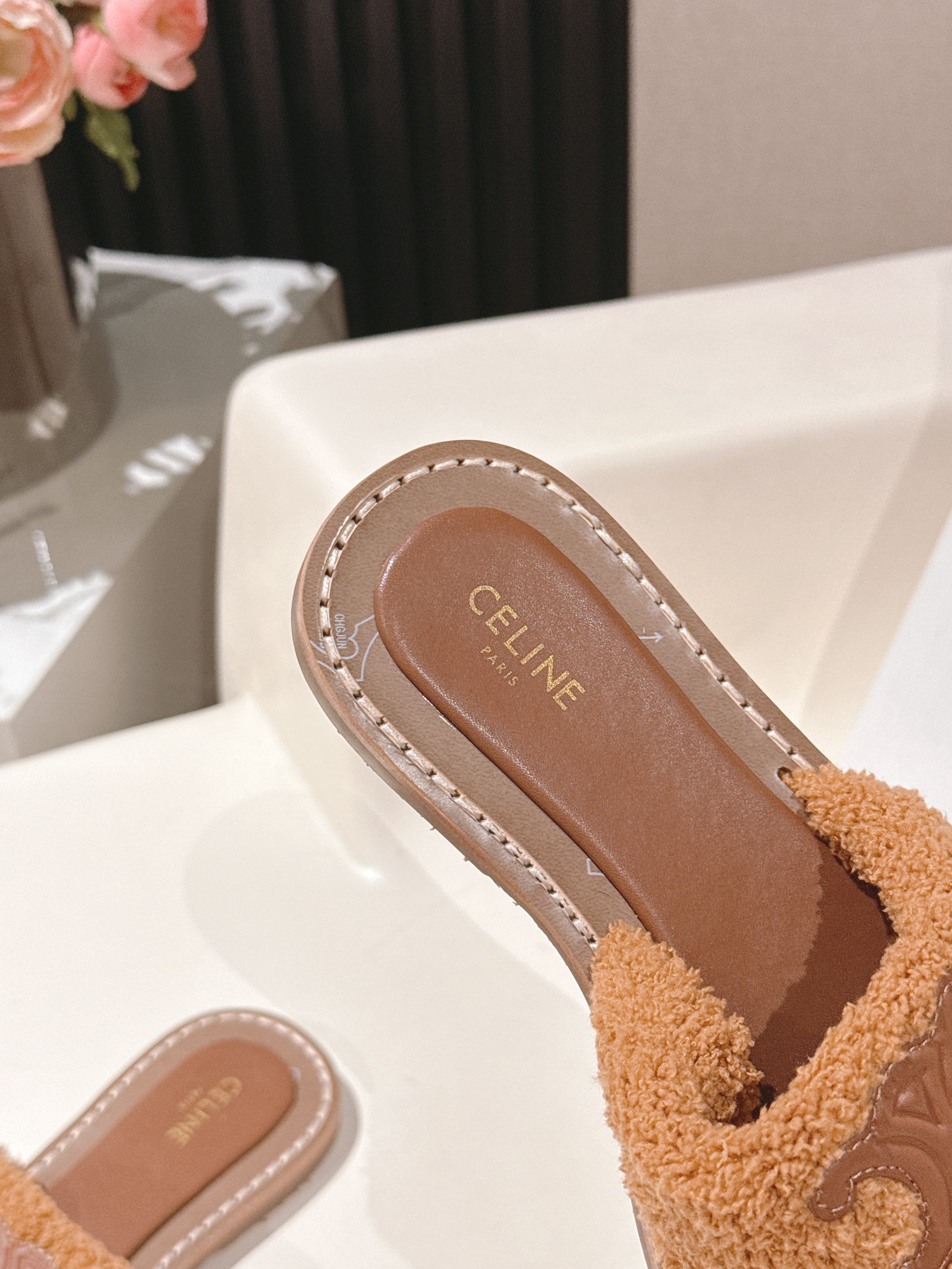 CELINE 25S LYMPIA TWISTED SANDAL IN BURNT ORANGE SPONGE FABRIC