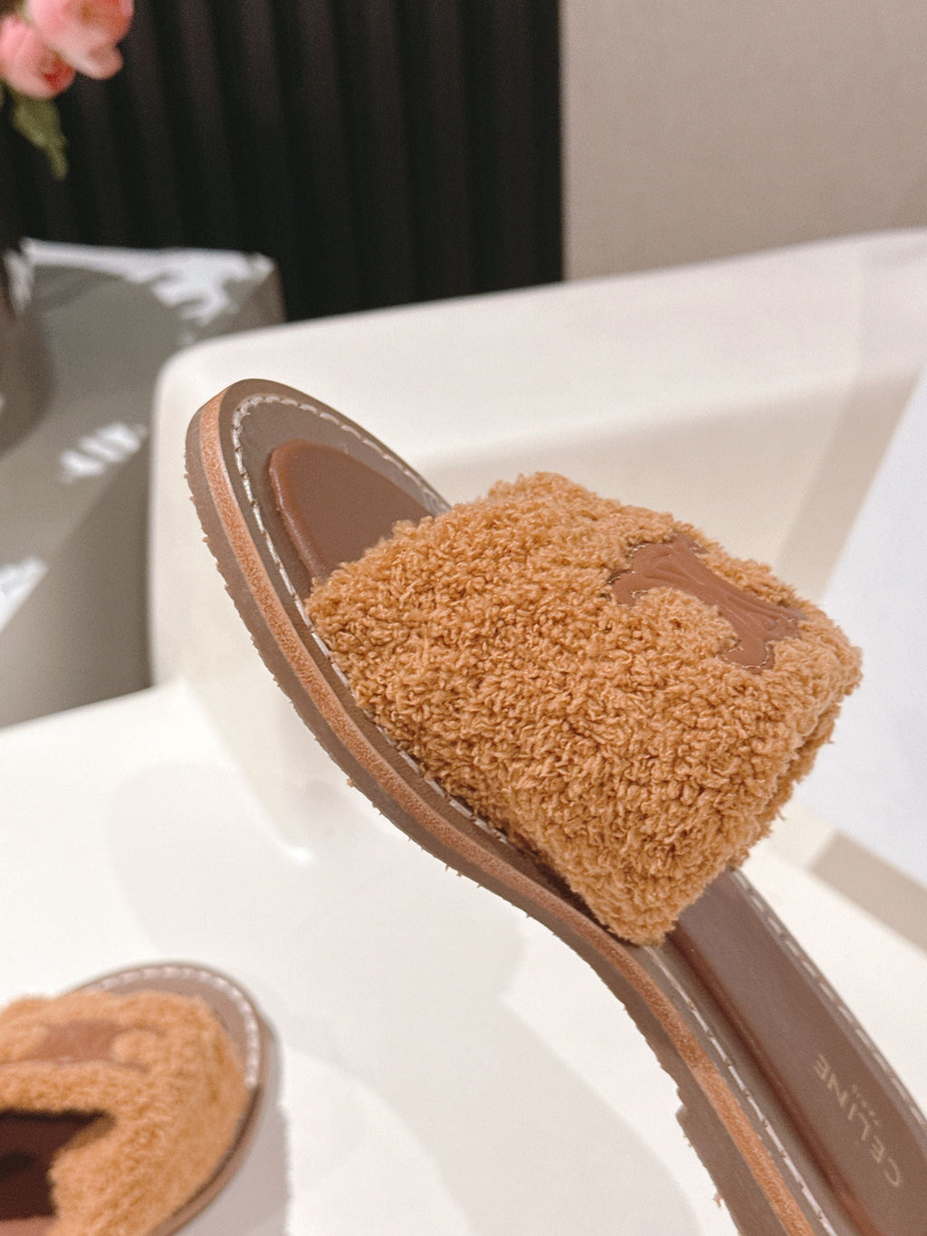 CELINE 25S LYMPIA TWISTED SANDAL IN BURNT ORANGE SPONGE FABRIC