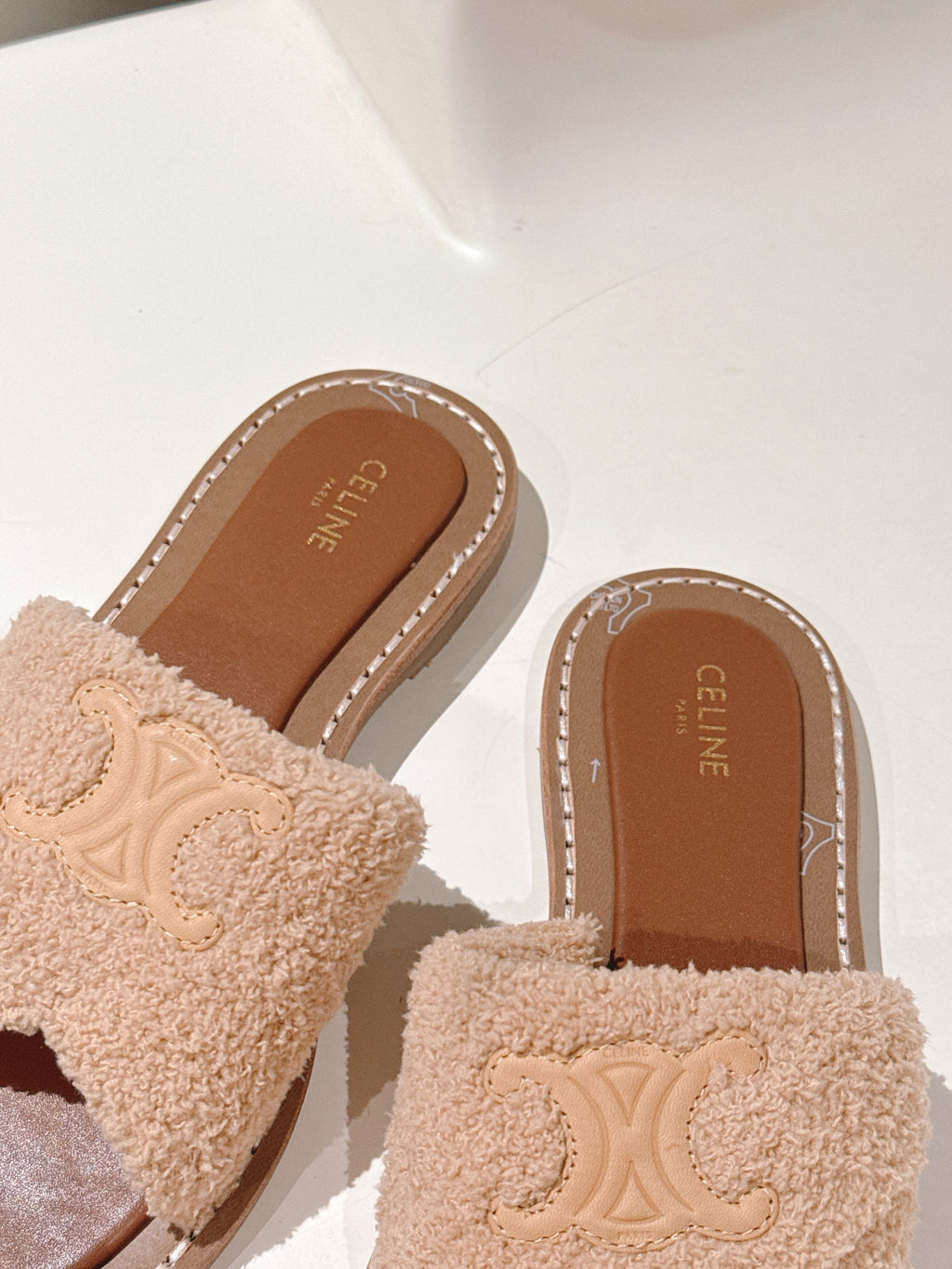 CELINE 25S LYMPIA TWISTED SANDAL IN BEIGE SPONGE FABRIC