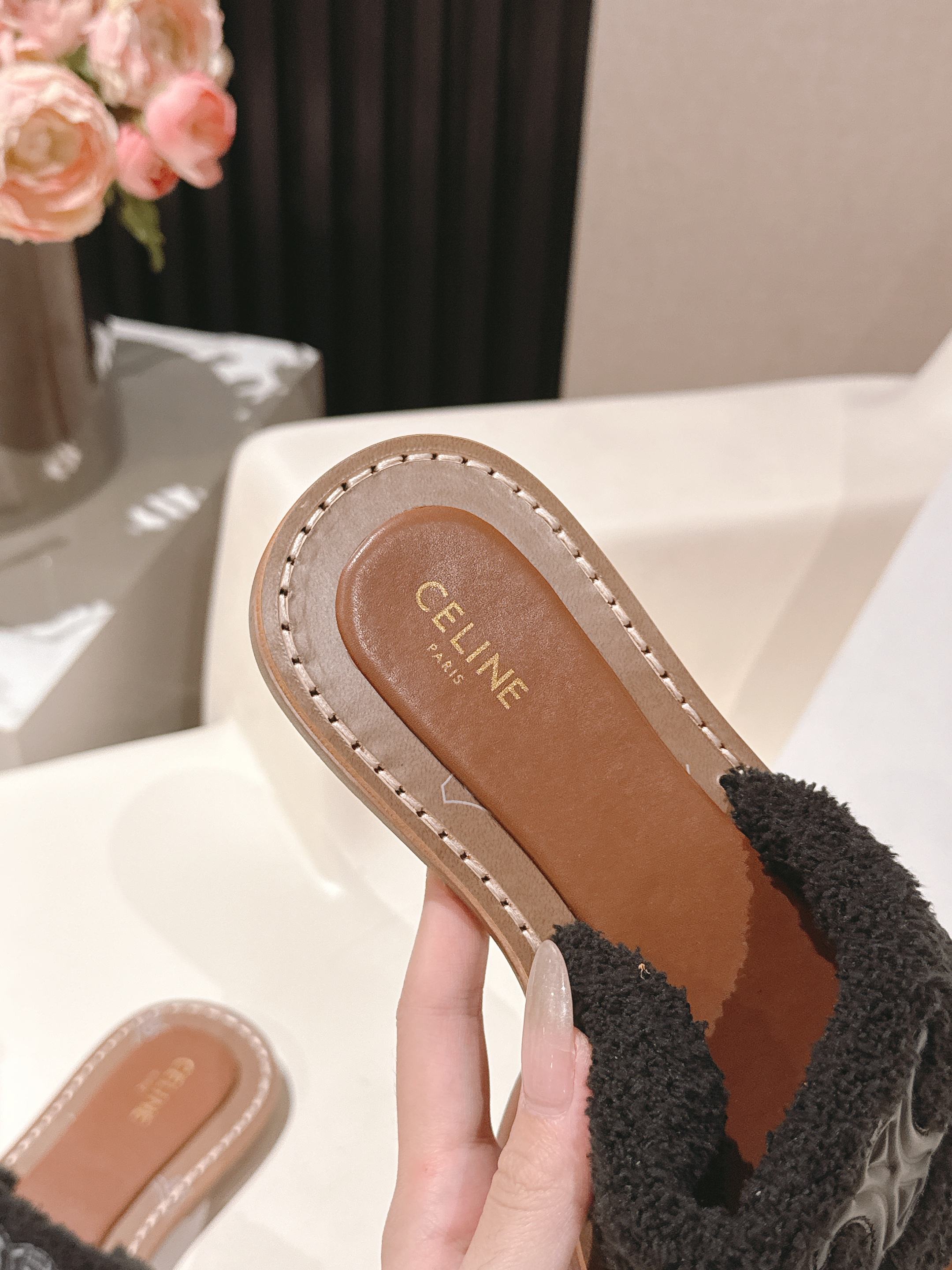 CELINE 25S LYMPIA TWISTED SANDAL IN BLACK SPONGE FABRIC