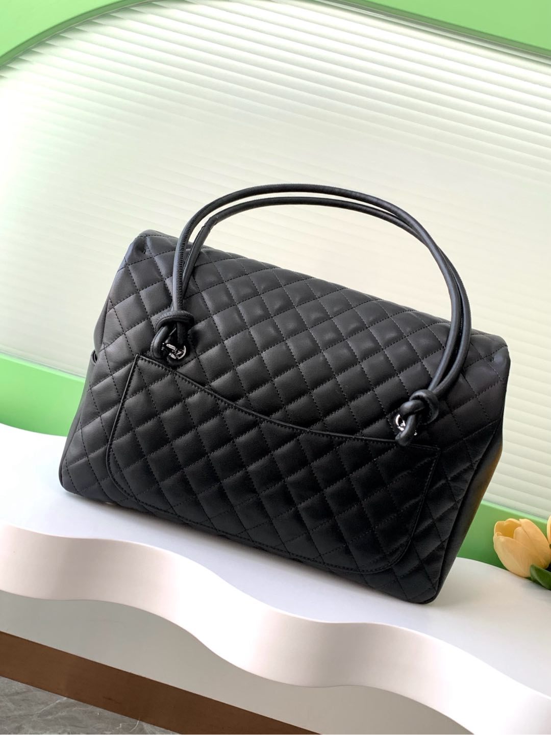 CHANEL CAMBON LARGE FLAP 25S 33 CM IN BLACK CALFSKIN WITH LOGO