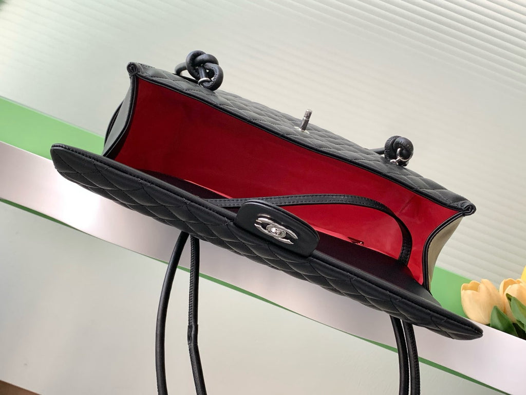 CHANEL CAMBON LARGE FLAP 25S 33 CM IN BLACK CALFSKIN WITH LOGO