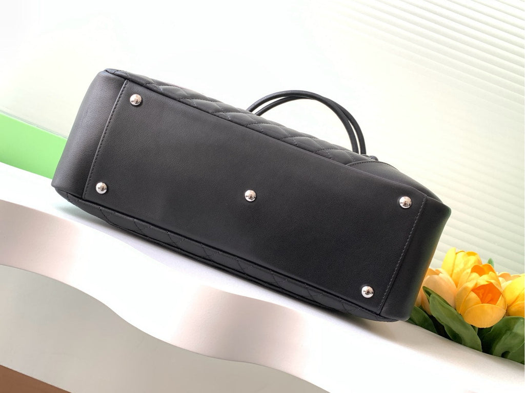 CHANEL CAMBON LARGE FLAP 25S 33 CM IN BLACK CALFSKIN WITH WHITE LOGO