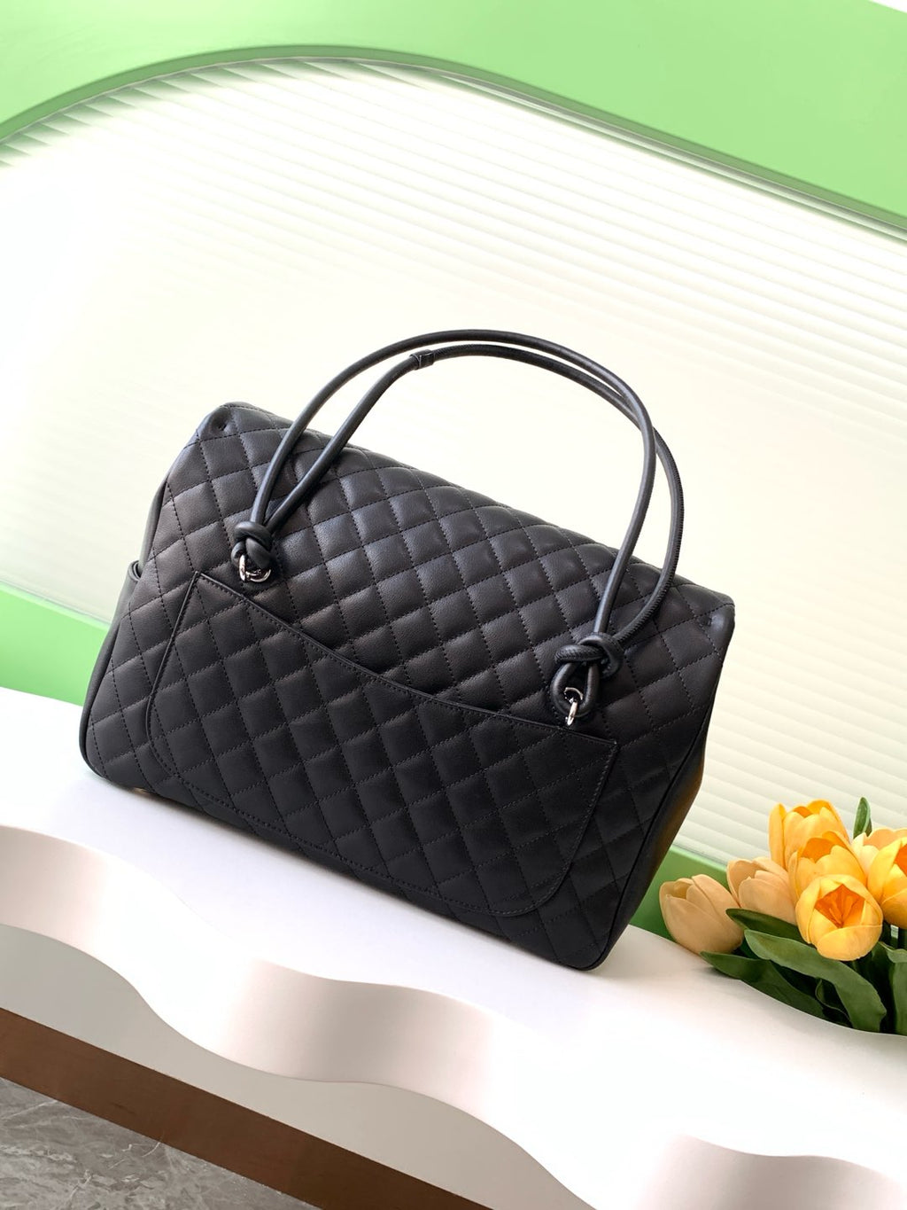 CHANEL CAMBON LARGE FLAP 25S 33 CM IN BLACK CALFSKIN WITH WHITE LOGO